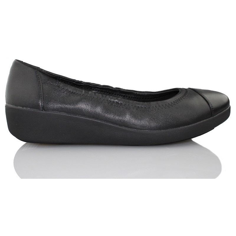 FITFLOP BALLERINA PIEL BAILARINA COMODA DE MUJER color NEGRO
