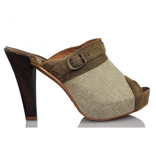 VIENTY ZUECO BIO HEBILLA NATURAL LINO color MARRON