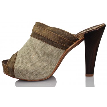 VIENTY ZUECO BIO HEBILLA NATURAL LINO color MARRON