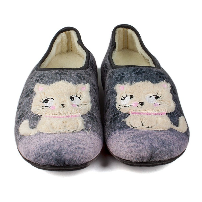 CHAUSSONS DE MAISON VULLADI FEMMES CLOSED KITTENS GRIS
