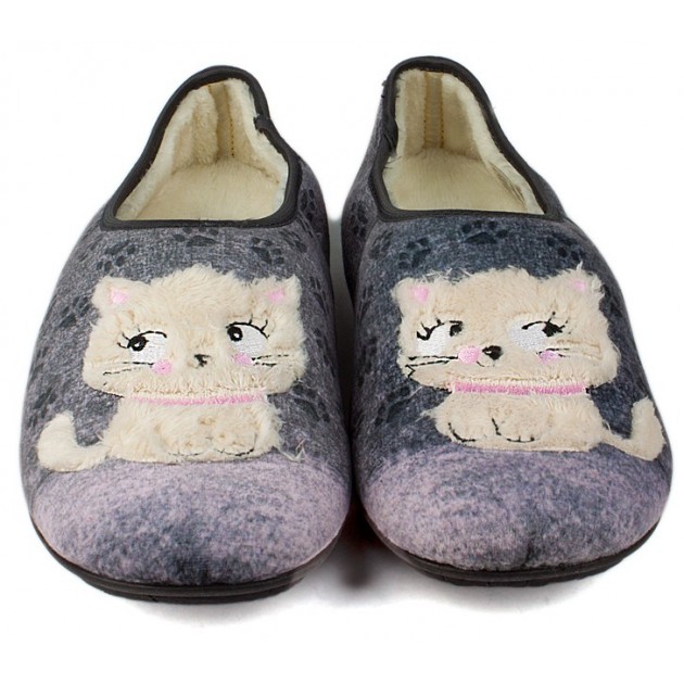 CHAUSSONS DE MAISON VULLADI FEMMES CLOSED KITTENS GRIS CHAUSSONS DE MAISON VULLADI FEMMES CLOSED KITTENS GRIS