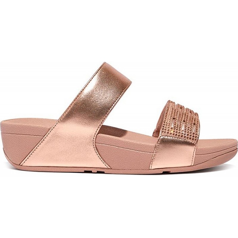 SANDALES FITFLOP LULU LASERCRISTAL LEATH SLIDES EU2 ROSE_GOLD