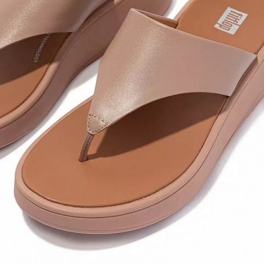 SANDALES FITFLOP FW4 F-MODE LTH PLATEFORME ORTEIL-PO BEIGE