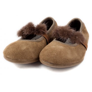 VULLADI BALLERINES PEUT FENDU DAIM POMPONS 1405 MARRON