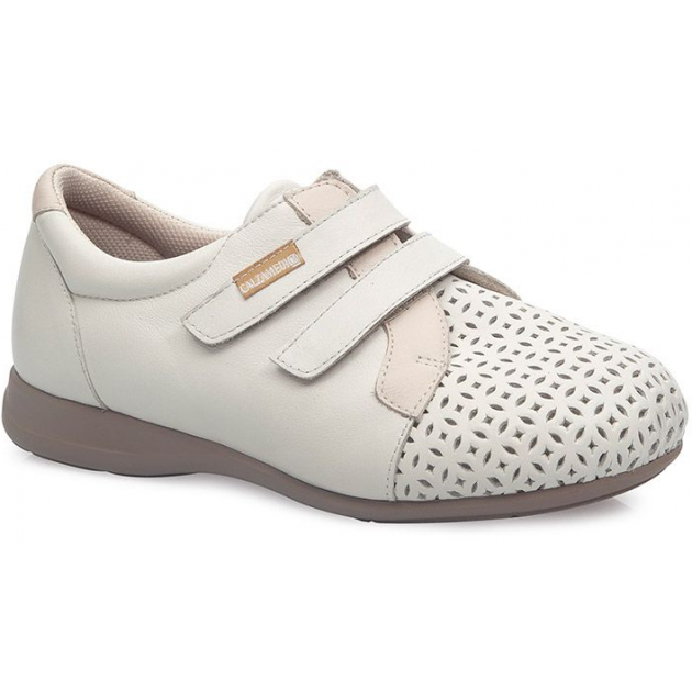 CALZAMEDI DOUBLE CHAUSSURE VELCRO CONFORTABLE BEIGE