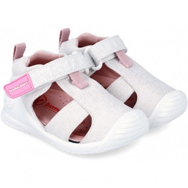 SANDALE PREMIERS PAS BIOMÉCANIQUE 242189 MÉTALLIQUE BLANCO