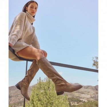 Bottes hautes pour femmes par PEDRO MIRALLES 28161 en daim extensible TAUPE
