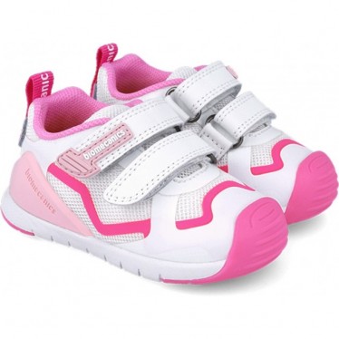 Baskets BIOMECANICS pour fille Premiers pas 252133 BLANCO_FUCSIA_D304