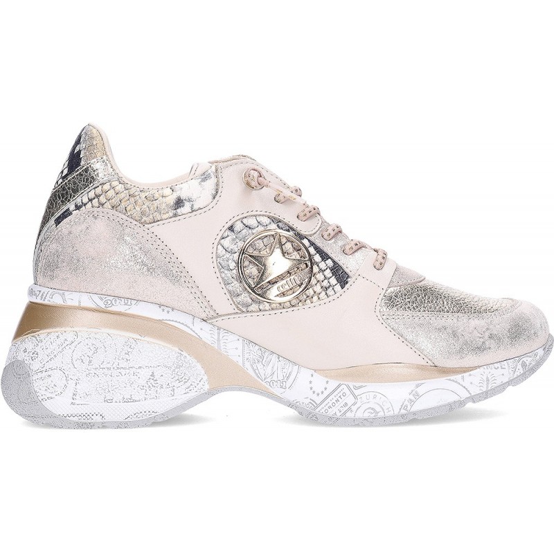 Baskets pour femmes Cetti C-1376 Imprimé métal et animal CHAMPAGNE